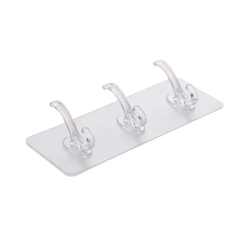 3 Row Transparent Sticky Wall Hooks for Hanging on The Wall Hat Clothes Coat Hanger Towel Holder Door Hook Bathroom Storage Rack