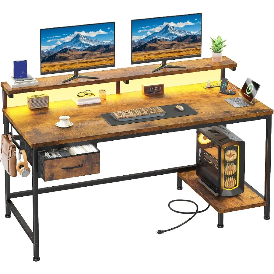 39.3" Office Desk with Power Outlet and Fabric Drawer