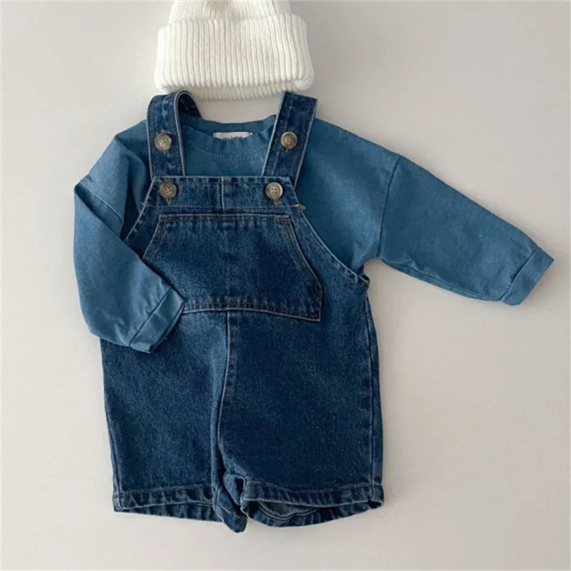 2024 Autumn New Baby Sleeveless Bodysuit Infant Girls Soft Denim Jumpsuit Cute Toddler Overalls Strap Shorts Children Clothes