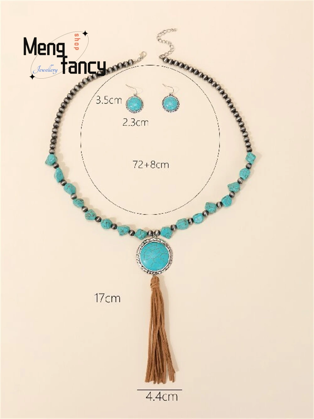 

High-Grade Jewelry: Vintage Round Turquoise Pendant, Velvet Necklace, Earrings Best Selling Fashion Jewelry Exquisite Elegant