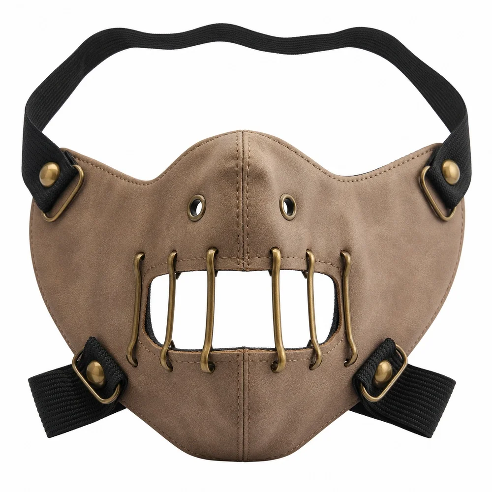 Paperclip Leather Half Face Mask Steampunk Punk Gothic Halloween Costume Cosplay Festival Stage Performance Masquerade Accessory