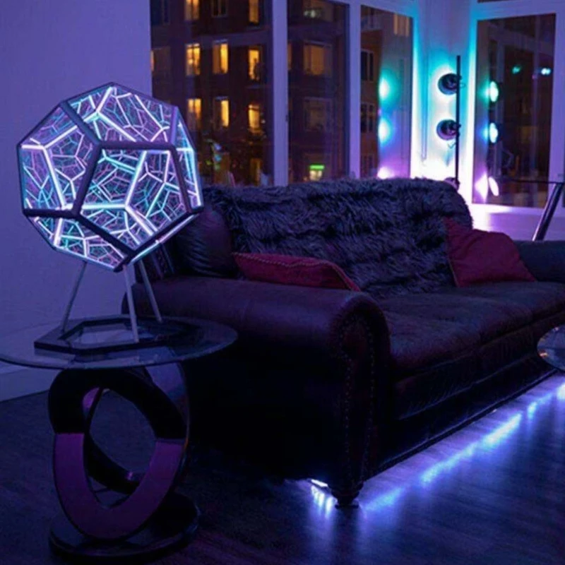 Dodecahedron الألعاب ضوء مكعبات ثلاثية الأبعاد مصباح الليل لغرفة النوم غرفة الألعاب ديكور Dodecahedron الألعاب ضوء المنزل سطح