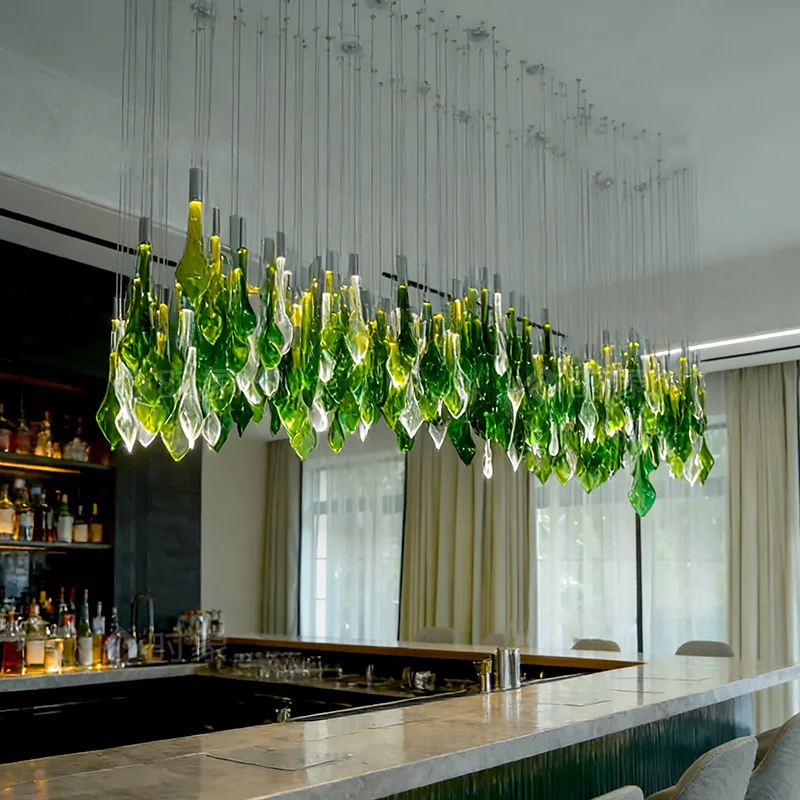 

2025 New Green Glass Lustre Chandelier, Dimmable Custom Hardware Pendant Lamp for Mall, Fashionable Fixture for Ceilings