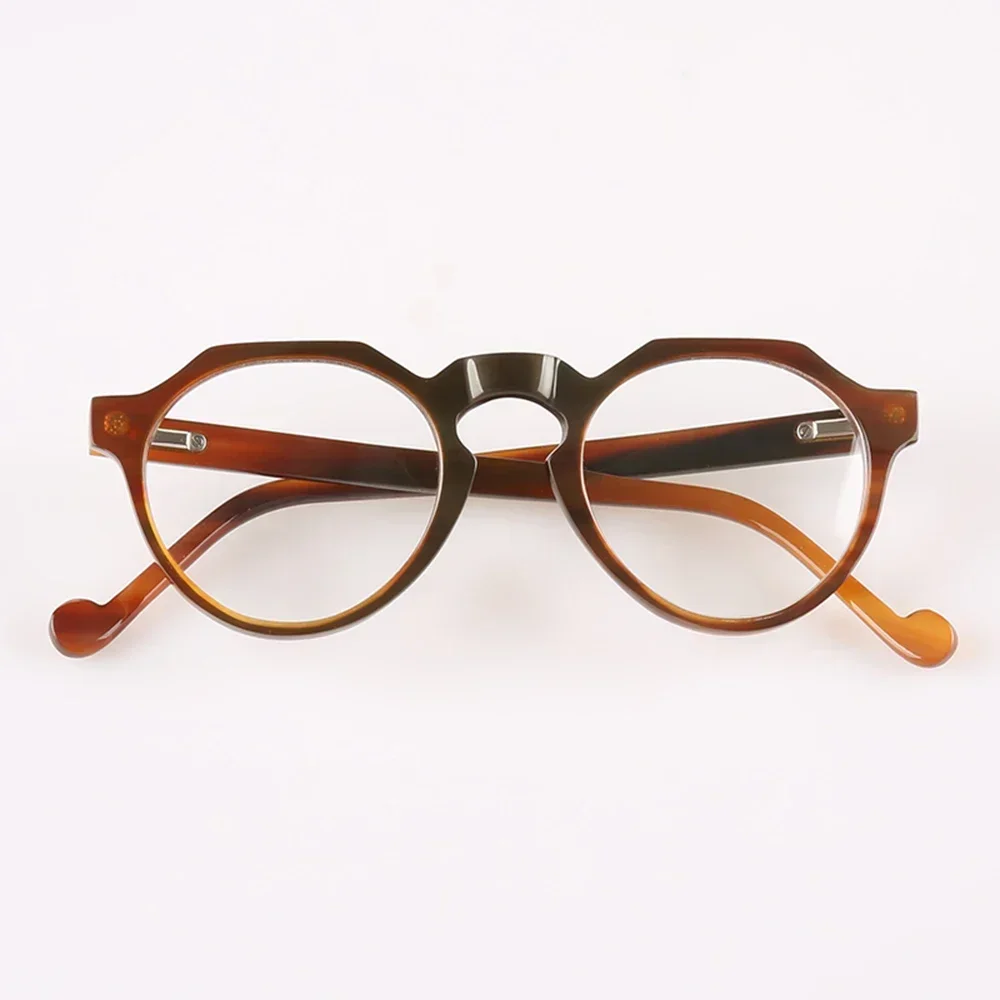 Eyeglass Frames Unique Polygon Vinatge Classic Handmade Light Coffee Horn Prescription Man Women's Glasses Frames Myopia Eyewear