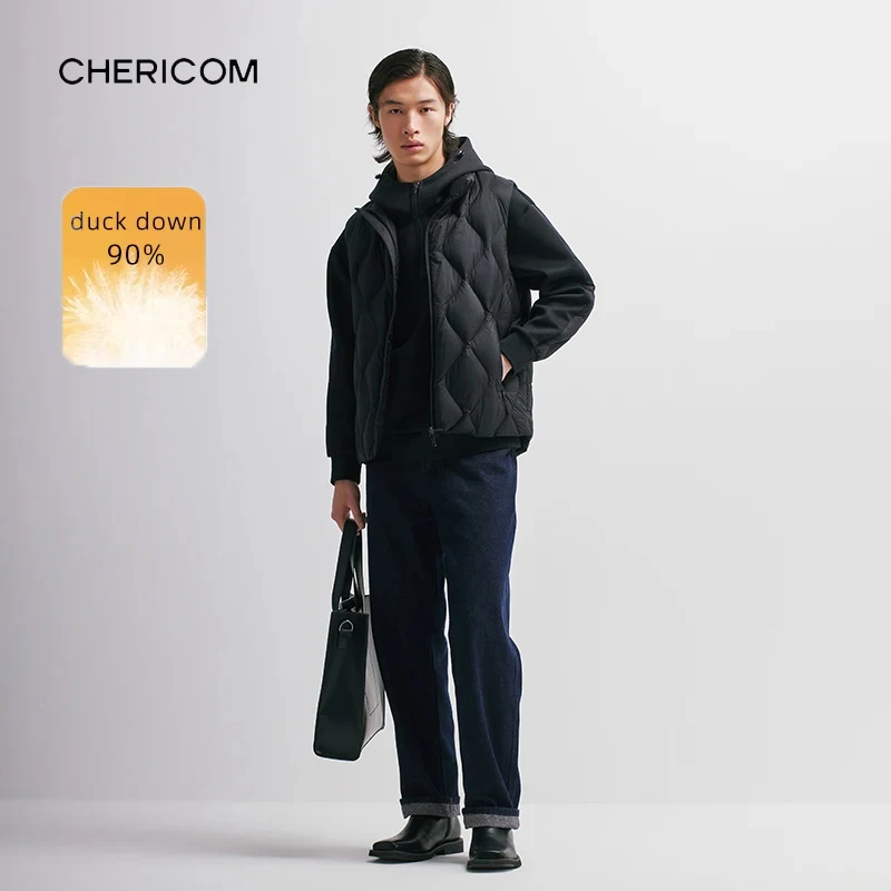 

Chericom Men's Hooded Down Jacket Diamond Stitching Pattern Removable Liner Regular Fit Insulation Padded Casual Coats Y299531Y