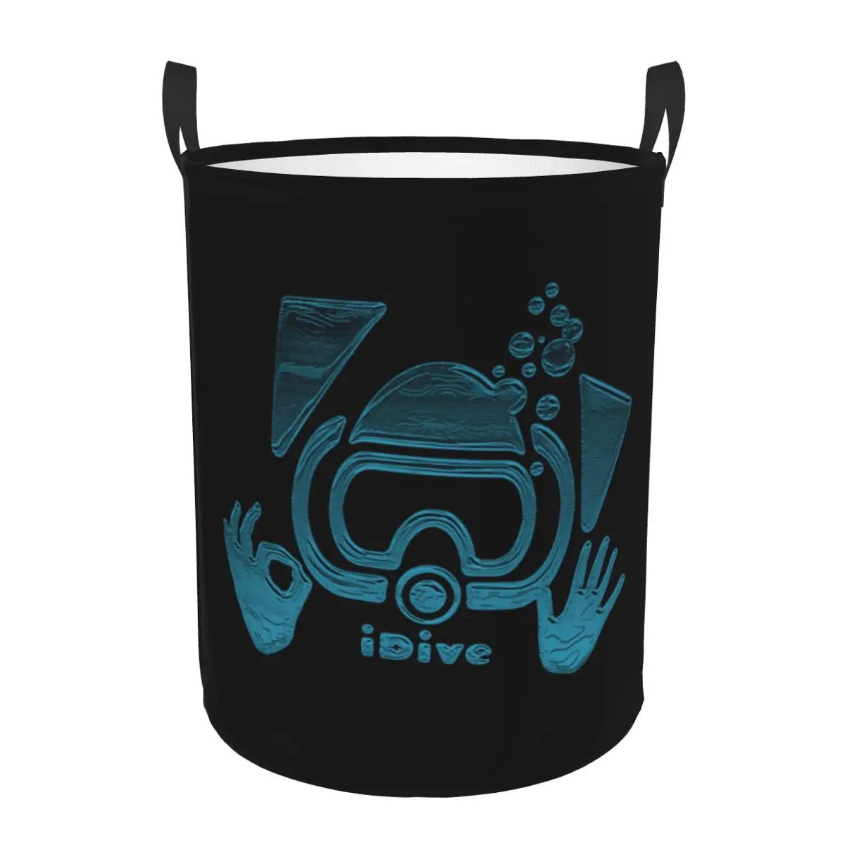 Custom Scuba Dive Aqua Blues IDive OK Laundry Hamper Large Storage Basket Kids Nursery Toy Organizer