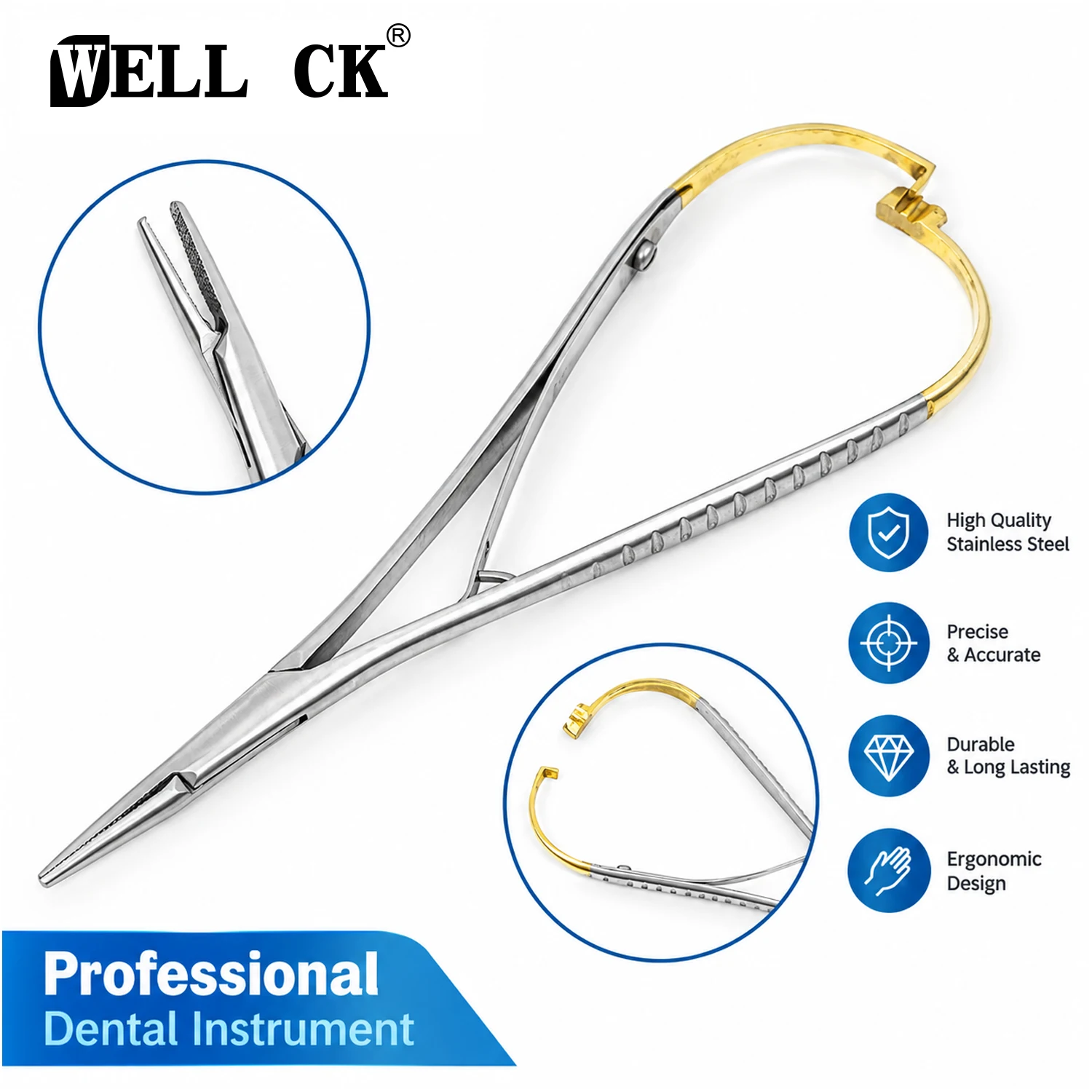 WELLCK 1PC Dental Needle Holder Tweezers Orthodontic Stainless Steel Instrument Tools Mathieu Needle Holder Dentistry Product