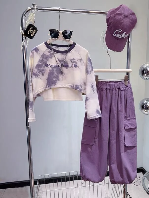 Costumes violets pour filles, sweat à capuche et ensemble FJ2 pièces, vêtements de style européen, nouvelle collection automne 2024