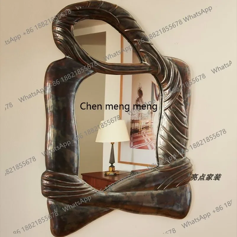 Hot sales French fireplace mirror vintage art living room decorative mirror creative irregular high-end wall mounted makeup mirr