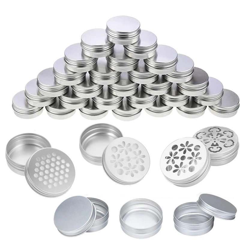 10Pcs Empty 5g-60g Round Aluminum Tin Jars W/ Screw Lid for Aromatherapy Creams Balm Nail Candle Cosmetic Container Tea Cans