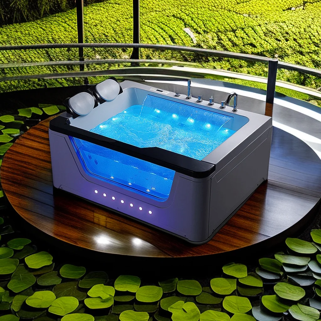 Luxury Spa Experience Double Whirlpool Massage Tub With Multi-Function Spa Two-Person Massage Bathtub With Hydrotherapy Jets