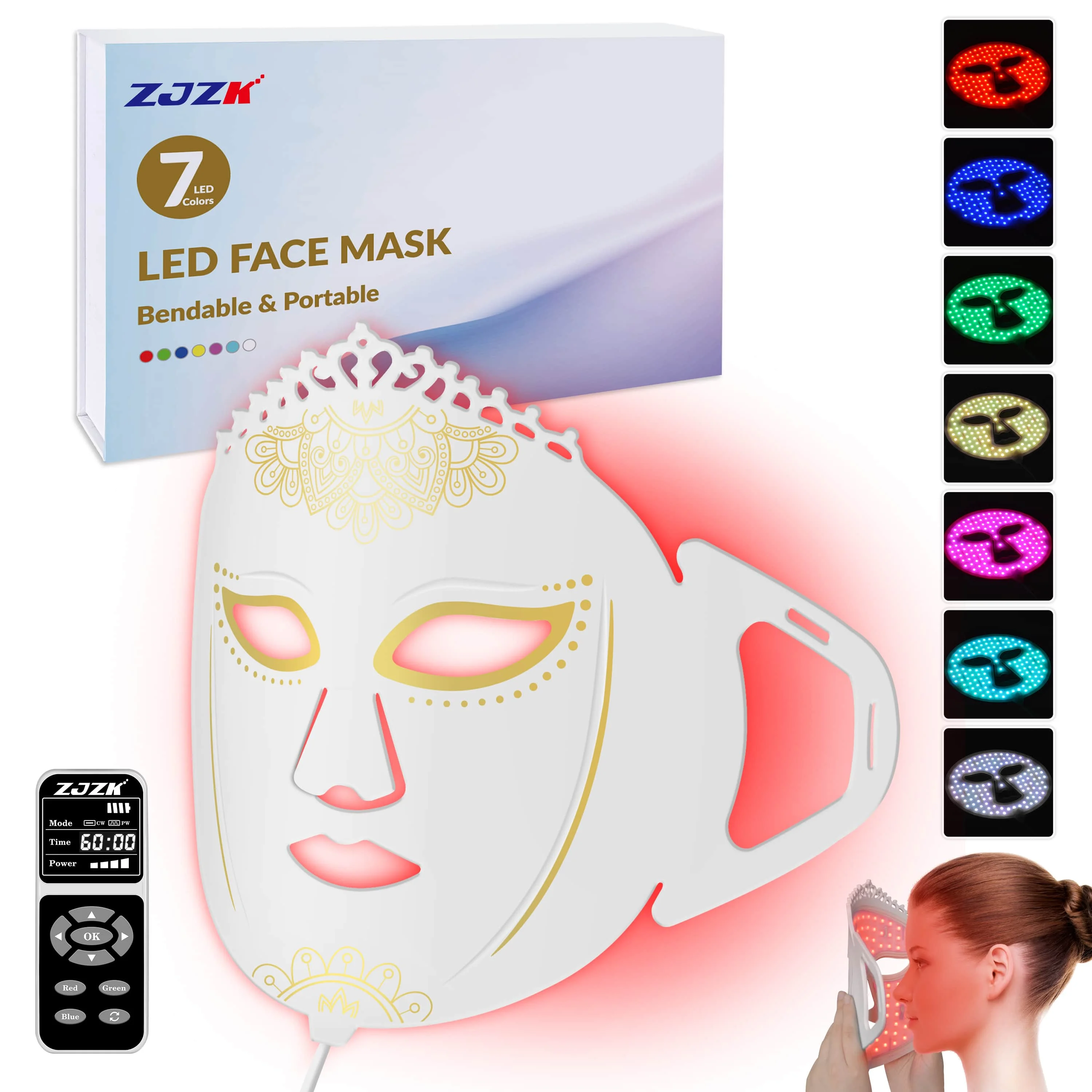 Dawfek Beauty Facial Mask Portable Silicone Light Therapy Mask Reduce Wrinkles Smooth Skin Acne Reduction Skin Care Firm Skin