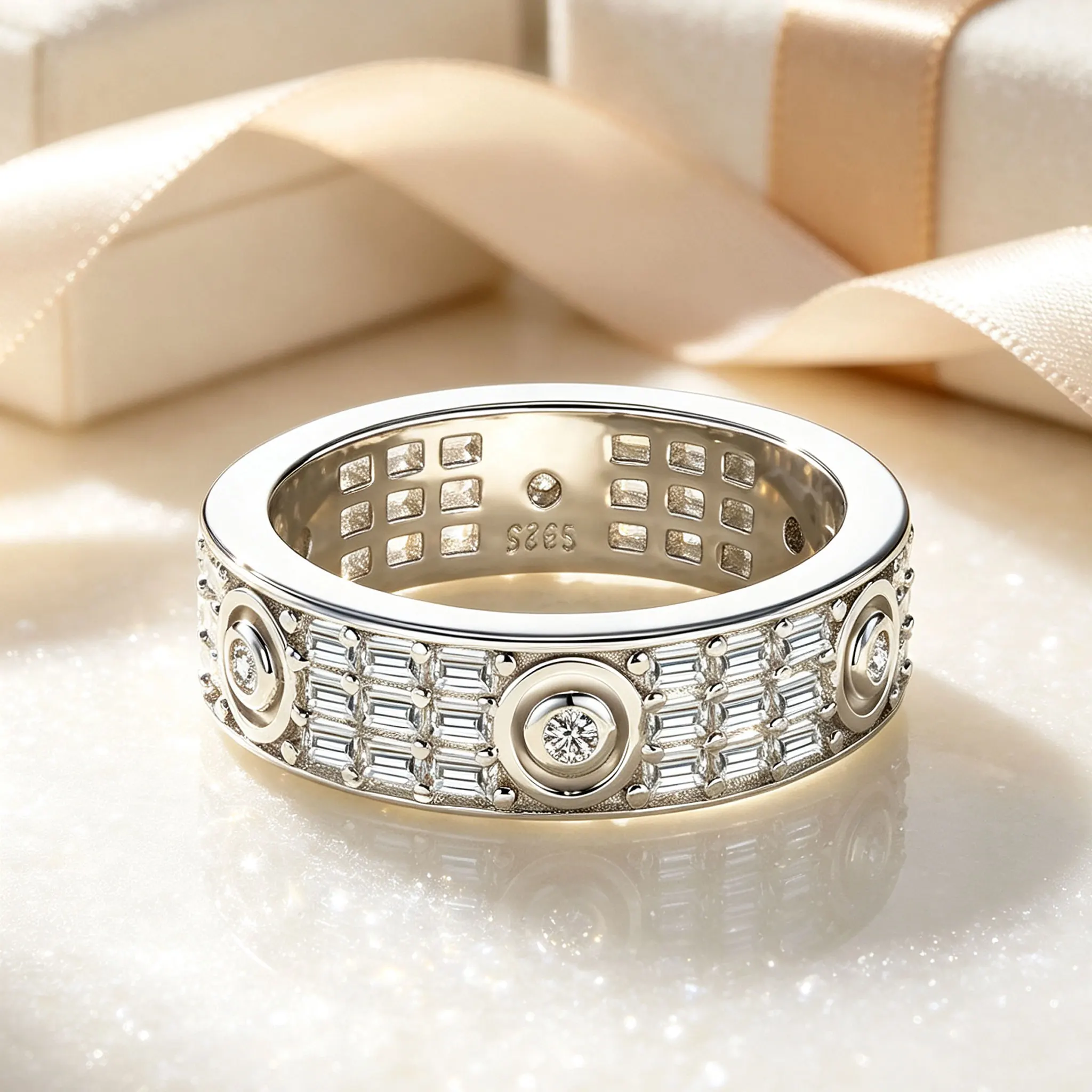 S925 pure silver moissanite lined ring for women, light luxury fashion retro style jewelry, exquisite jewelry, Valentine's Day/commemorative gifts, birthday gifts, holiday gifts, the best gift for girlfriends