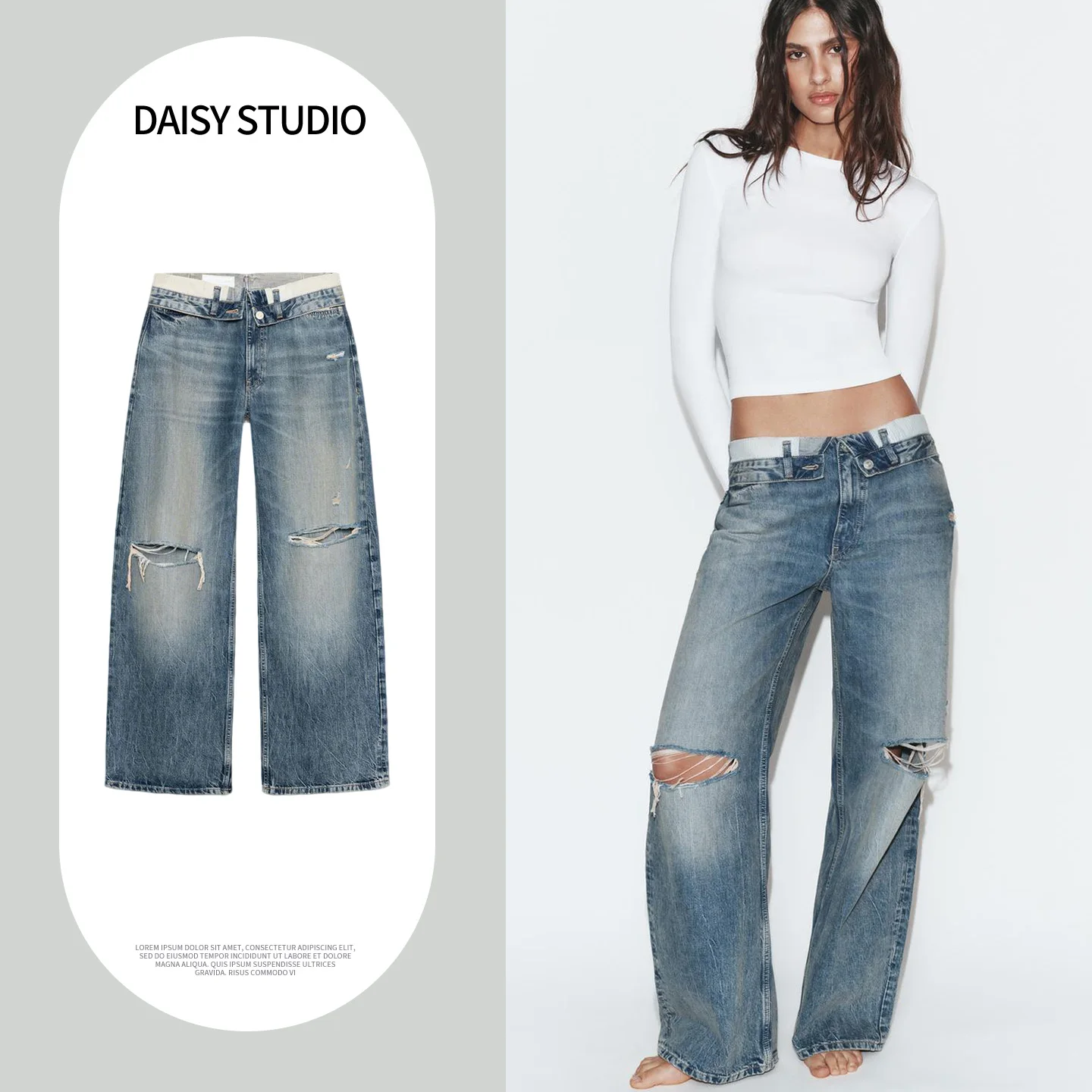 Spring New Arrival Women's Jeans Metal Button Zipper mid Waist Washed Commute Casual Cuffed Denim Pants Ladies Fashion