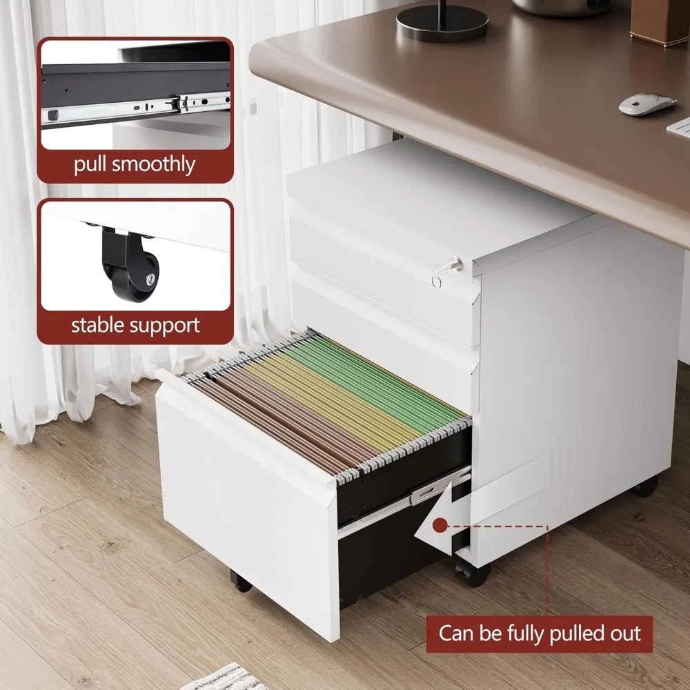 خزانة ملفات معدنية محمولة بقفل على عجلات، غير مجمعة تحت تخزين المكتب لـ A4، الحروف، ووثائق الحجم القانوني