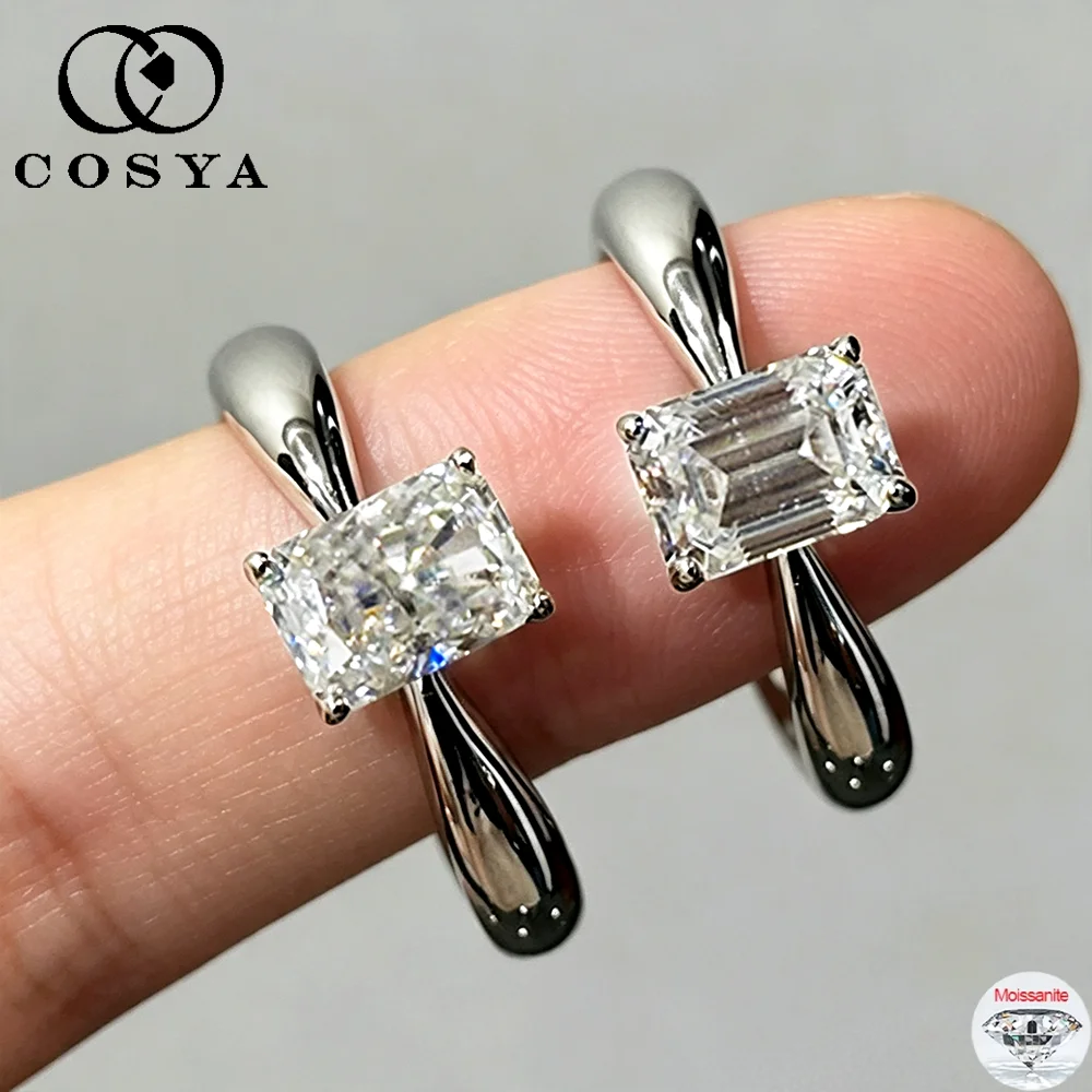 COSYA 1CT Emerald/Radiant/Asscher Cut Moissanite Rings for Women 100% S925 Silver D Color Solitaire Diamond Wedding Band Jewelry