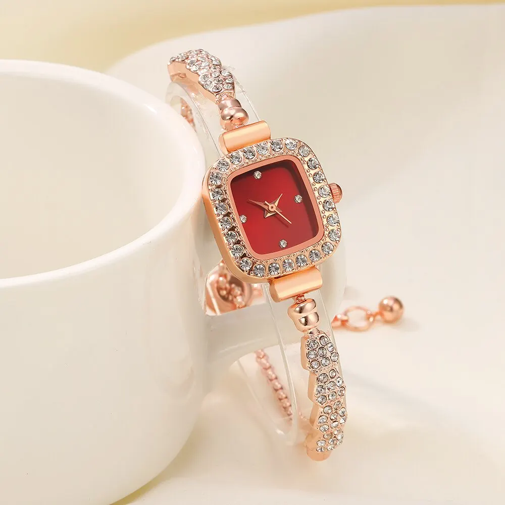 5PCS Set Luxury Square Watch Women Ring Necklace Earring Rhinestone Fashion Watch Casual Ladies Bracelet Watches Montre Femme