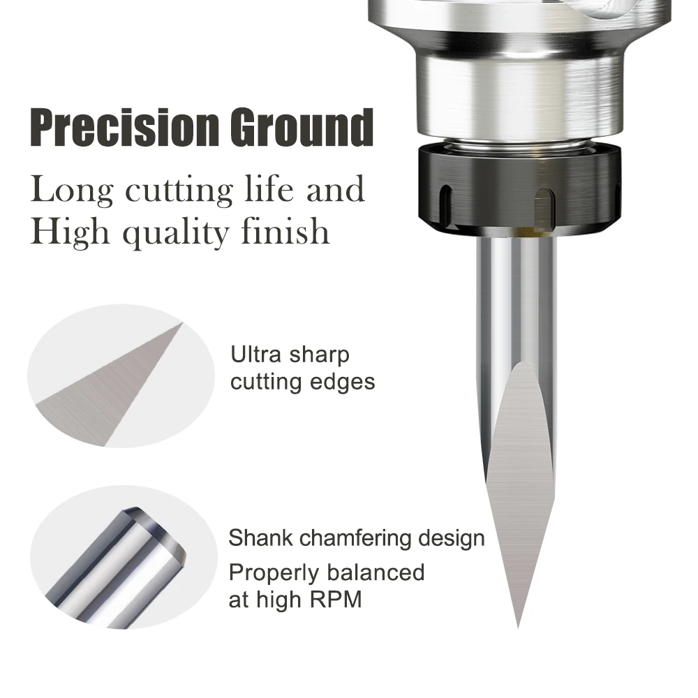 Imagem -02 - Bits de Gravação em Pirâmide Bordas Haste 0.1 mm Flauta Bit v Reto 20-90 Graus Bit Router Cnc para Ferramentas de Gravação 10 Pcs