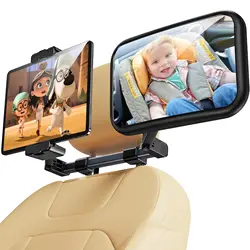 Kinderwagen achteruitkijkspiegel met auto hoofdsteun tablethouder, 2 in 1 veiligheidskinderwagen achteruitkijkspiegel voor iPad houder, baby essentials