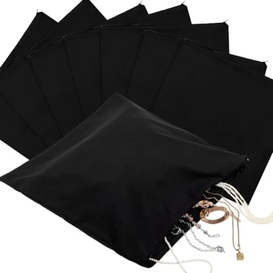 

8 Pcs Zippered Silver Storage Bags Anti Tarnish Silver Pouches Keeper Jewelry Storage Protector Bags 18 x 18 Inch Black