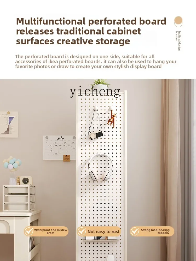 solid wood rotating bookshelf floor-to-ceiling living room storage with full-length mirror hole board