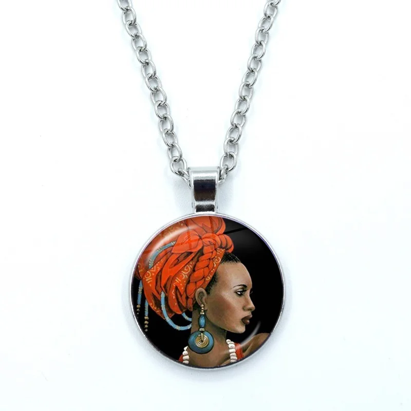 African Abstract Art Painting Afro Women Glass Necklace Fashion Jewelry Women Men Fashion Necklace Gift