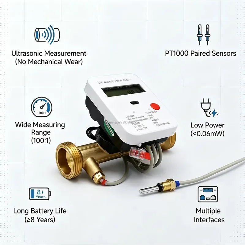 Long Battery Life Stainless Steel Digital M-Bus Communication Energy Monitoring Ultrasonic Heat Meter for Water Apartment
