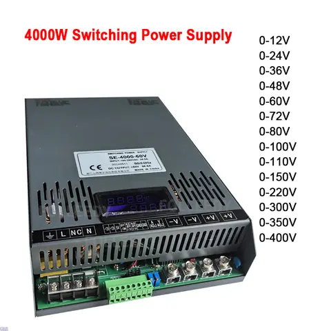 4000W Power Switching Power Supply 12V 24V 48V 60V 80V 110V 220V 300V 400V 60A 80A 200A 300A 125A CC/CV Adjustable 4000w Display