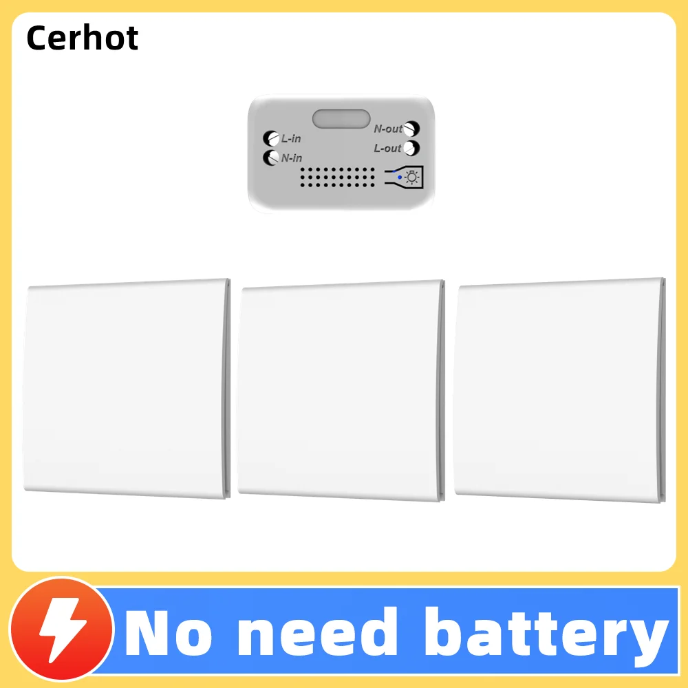 Cerhot RF433 Wireless Switch Self Powered Without Battery 100m Remote Control Wall Light Switch Household Waterproof Switch