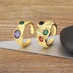 AIBEF Vintage 3 Style Colorful Rhinestone Women Ring Opening Adjustable Copper Zircon Aesthetic Jewelry Accessories Fashion Gift