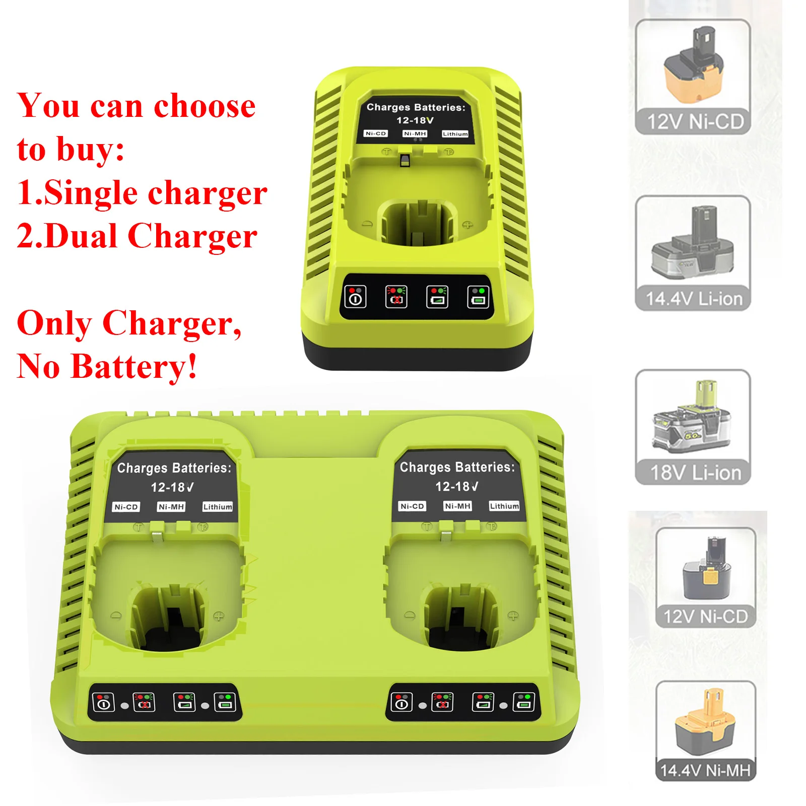 Single/Dual 3A Fast Charger Replace P117 for Ryobi 18V Li-ion Battery P107 P108 P109 P102 P104