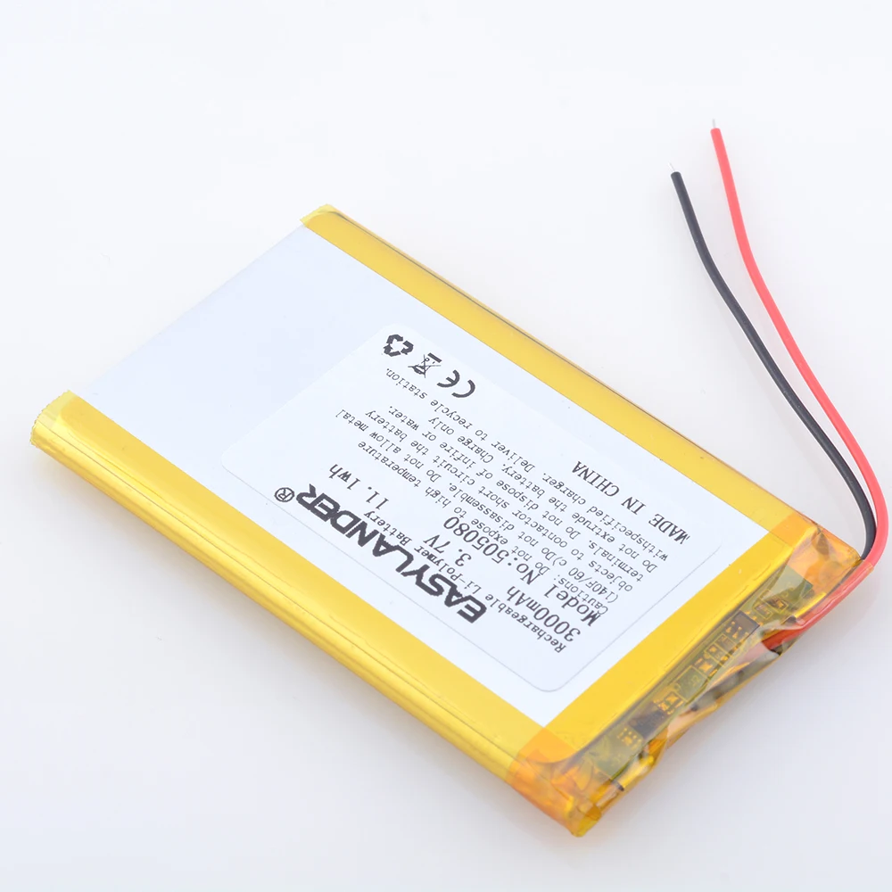 3.7V 3000mAh 505080   Batería recargable Lipo de polímero de litio para GPS DVD PDA PAD banco de energía e-book cámara tableta