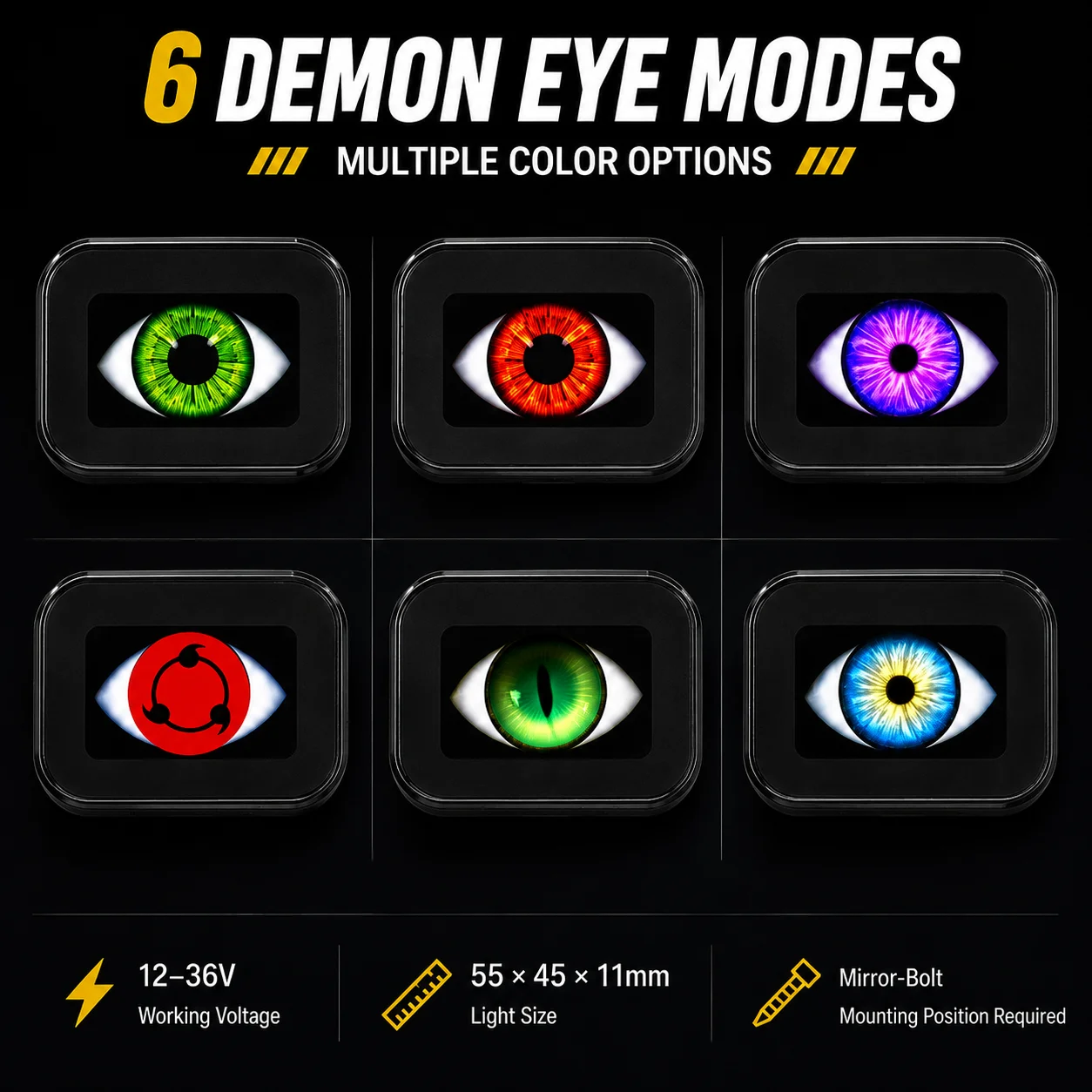 2 In 1 Motorcycle LED Devil Eyes Mirror  Dynamic Motorbike LED Demon Eyes Wireless Remote 6 Modes Moto Decorative Lights 12-36V