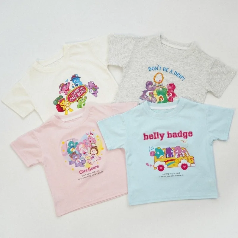 

New Hot Cartoon Care Bears T-Shirts Cute Cartoon Pure Cotton Crew Neck Loose Fit Fashion Casual Short Sleeves for Boys and Girls