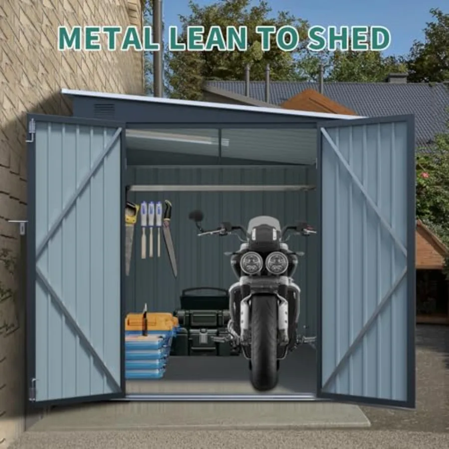 Metal Storage Shed for Patio and Garden, Carbon Black, Durable Steel, Lockable Bike and Patio Essentials Organizer Without Floo