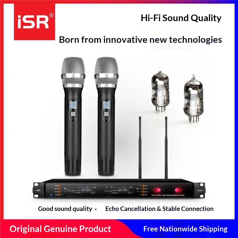TDE400T Professional Wireless One-to-Two Electronic Tube Microphone Cardioid Polar Pattern Anti-Howling Function for Stage