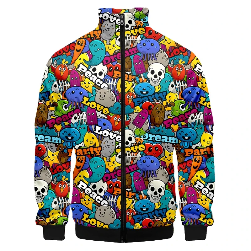 Men's Jackets Colorful Monster Graffiti Zipper Jacket Men's Oversized 3D Jacket Sportswear Stand Collar Zipper Baseball Jacket