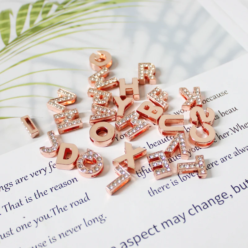 Rose Gold Slide Charms Letters 8mm For Jewelry Making Women Bracelet Alphabet A-Z Pet Collar Necklace DIY Accessories Gift