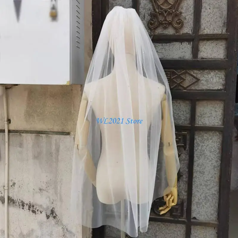 G5GC Mạng che mặt đám cưới sang trọng Thạch anh trang trí lãng mạn Sheer Mạng che mặt cô dâu đẹp cho đám cưới và sự kiện