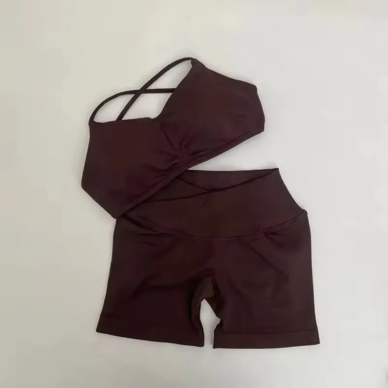 2 Piece Vision Gym Set Women Yoga Crop Top High Waist Scrunch Seamless Shorts Fitness Bra Sport Suit Sportswear Workout Set