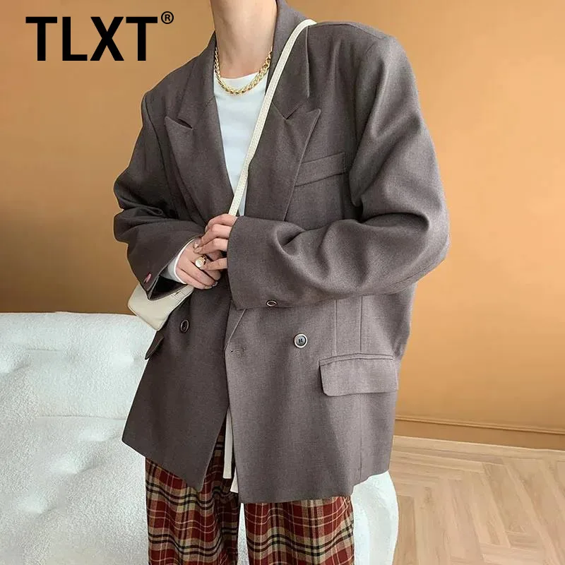 

TLXT элегантный женский однотонный пиджак с зубцами, двубортный офисный женский свободный пиджак, модные женские пальто, осень 2024, новая одежда