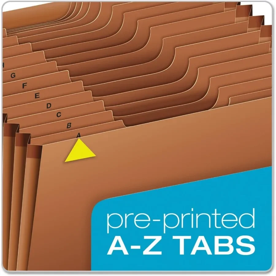 ملف توسيع عالي التحمل: 21 جيبًا من علامة التبويب A-Z، وحواف معززة من Tyvek وإغلاق مرن للاستخدام المكتبي/الكلية (بني)