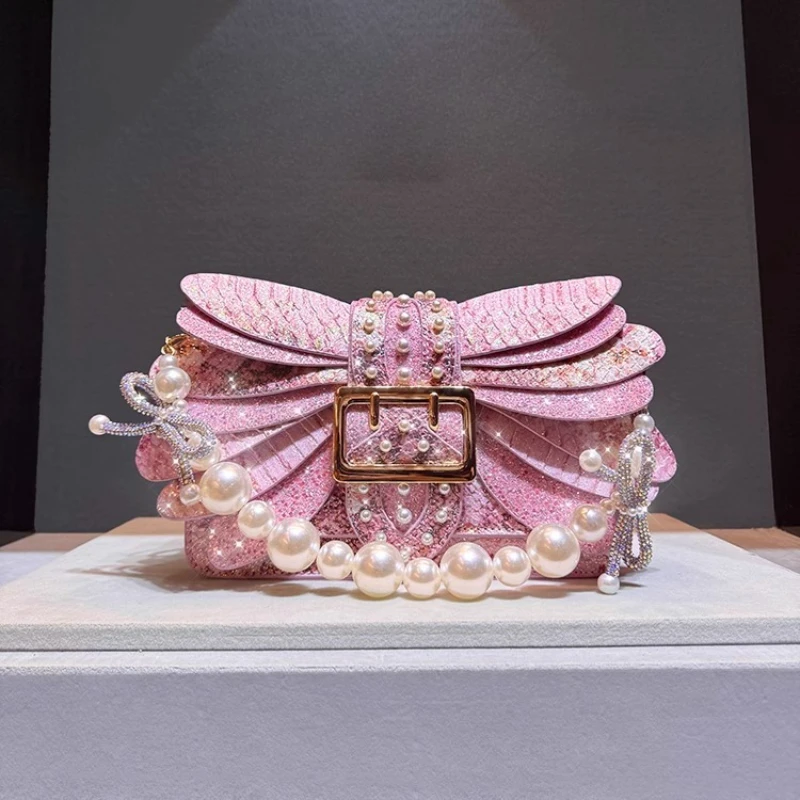 

Designer Brand Сумка Женская New Pearl Rivet Wings Rhinestone Acrylic Chain Handbag Shoulder Crossbags for Women