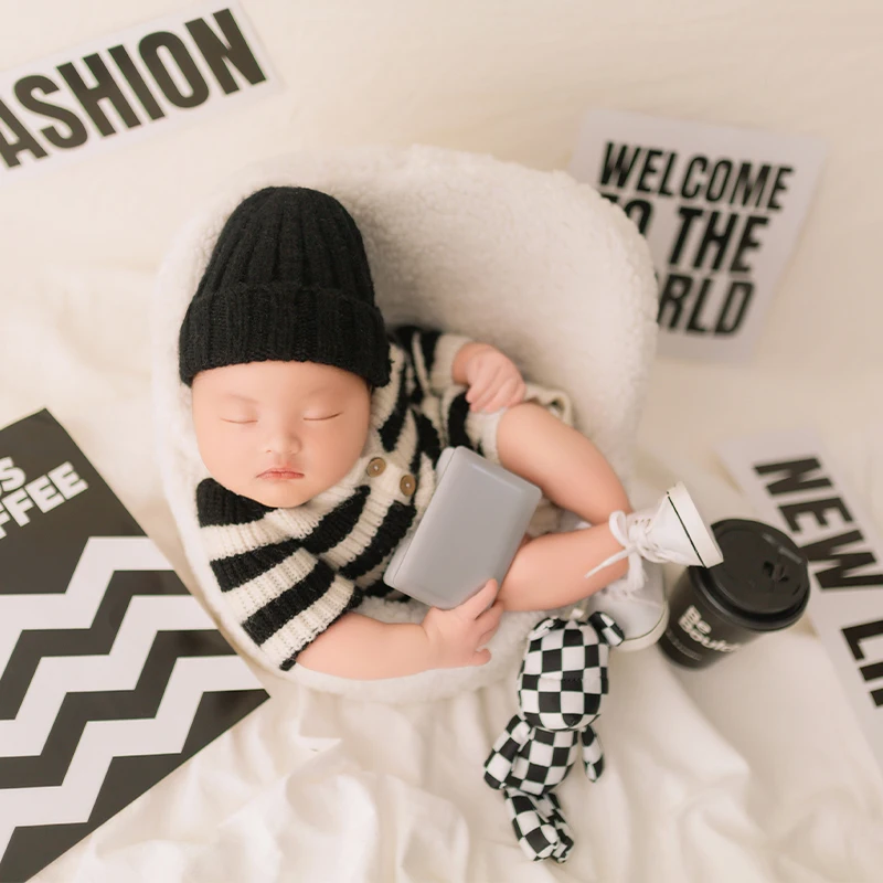 Newborn Photography Outfit Knitted Comfortable Clothing Infant Casual Onesie Baby Photo Shoot Props Studio Posing Accessories