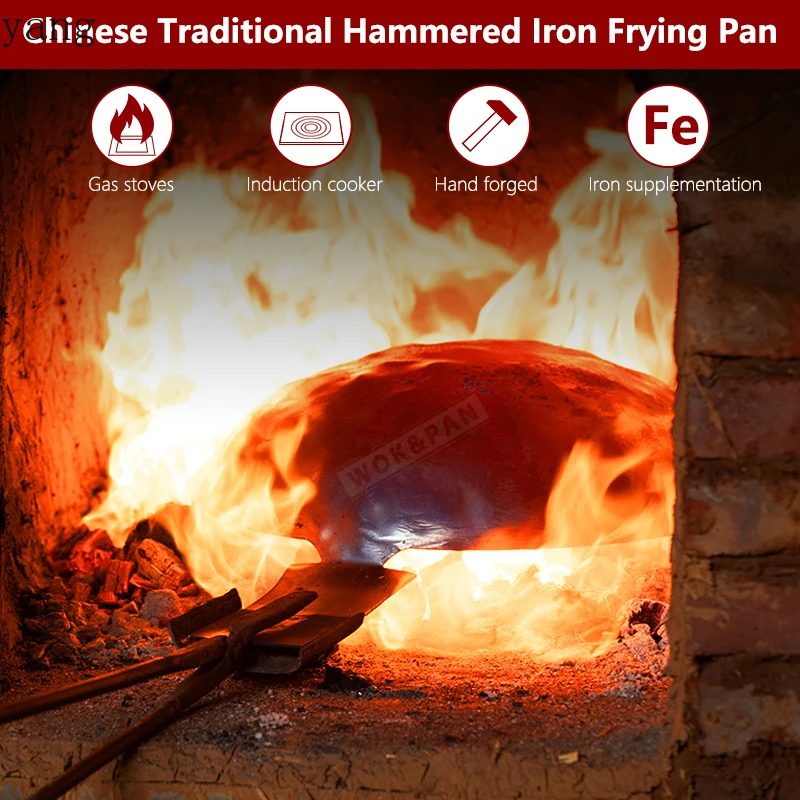Hammered Iron Skillet 20/24/26/28cm Blue Iron Pans with Detachable Wooden Handle No Nonstick Coating Frying Omelette Frying Pan