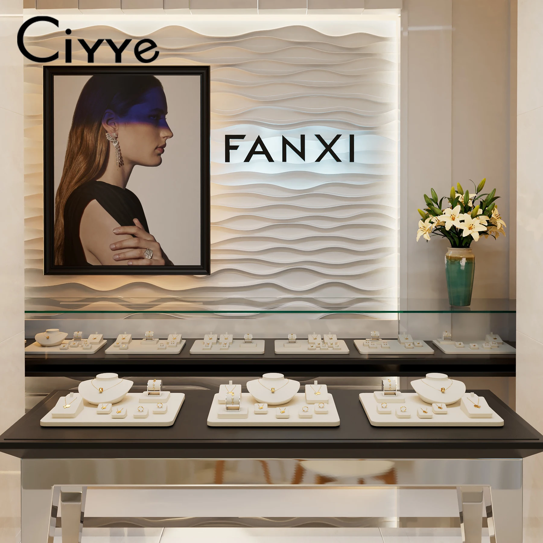 

Ciyye Microfiber Jewelry Display Props Tray For Ring Earring Bracelet Necklaces Counter Window Display Beige Jewelry Props Set