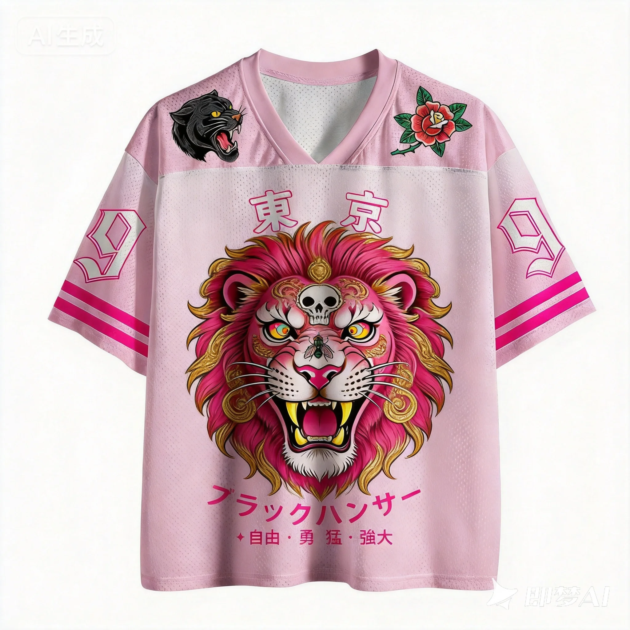 Children's and Adults' Tattooed Lion Tiger 3D Printed Mesh Eye Clothing Style Short Sleeves, Breathable Subculture Style Tops