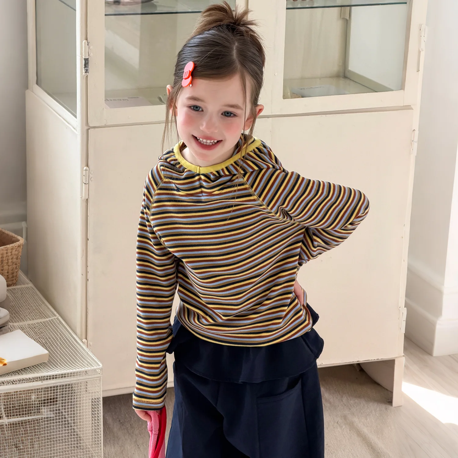 2026 Girls Good Shirt, 2026 Spring and Autumn New Style,Beautiful Multi-colored Striped Shirt, American Style