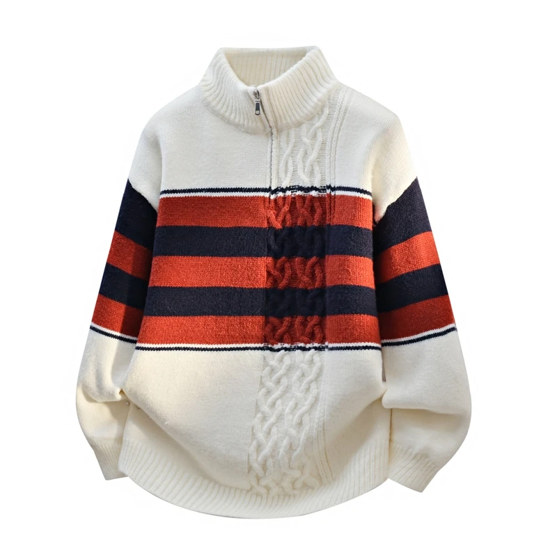 men's autumn winter long sleeves knit sweater high neck button jacquard keep warm pullover fashion leisure trend men's clothing