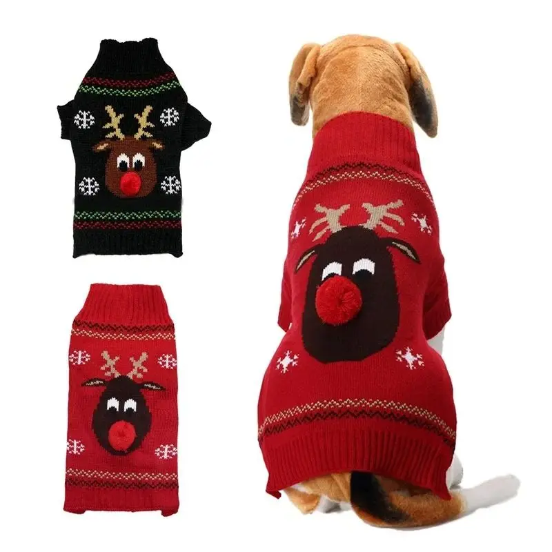 

Welsh Corgi Christmas Dog Clothes Red Nose Deer Knitted Pullover Sweater Winter Labrador Golden Retriever Medium Large Clothing